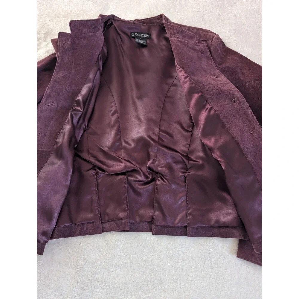 C Concept Burgundy Suede Jacket‎ Women's Sz 12 Button Up Timeless Office Classic